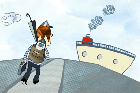 Film still: Felix gets on the ship